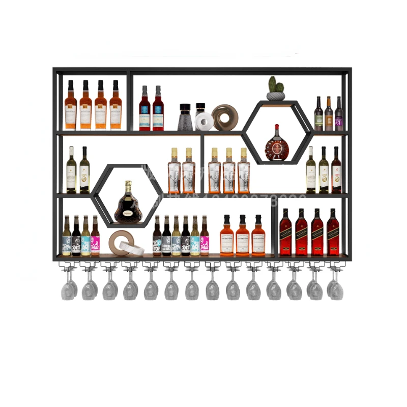 

Vertical Black Display Wine Cabinet Storage Honeycomb Metal Commercial Bar Cabinet House Hanging Decorations