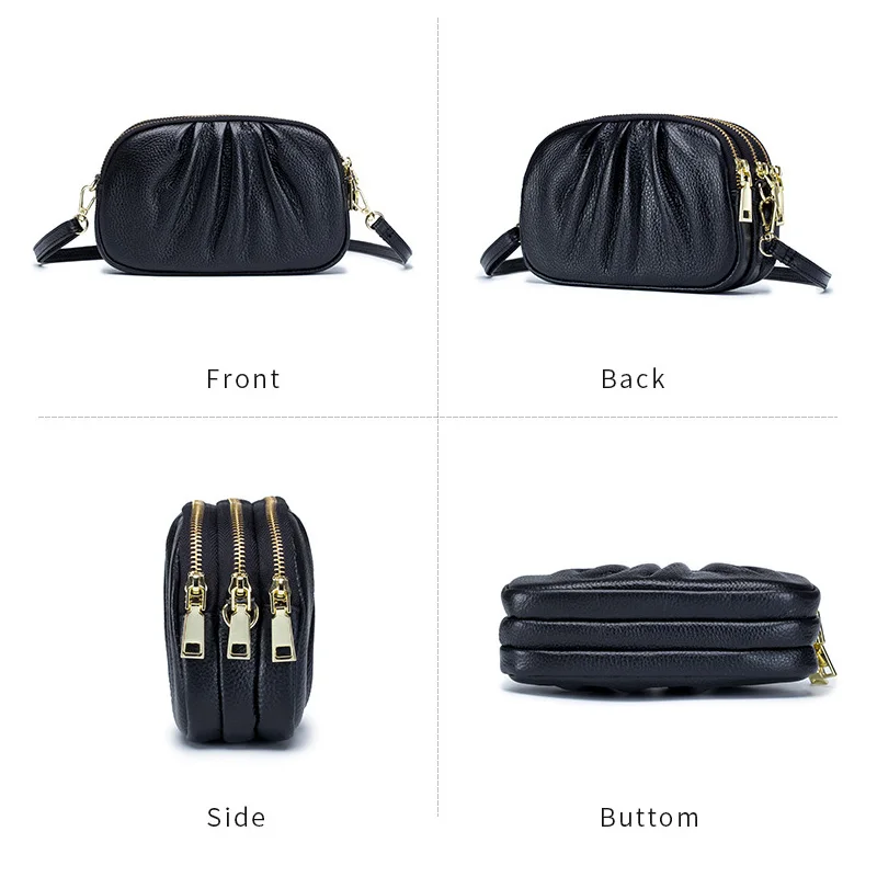 2023 Summer New Lady Girls Cross-body Messenger Women Casual Genuine Leather Shoulder Bag Female Leisure Zipper Clutch Bag Purse