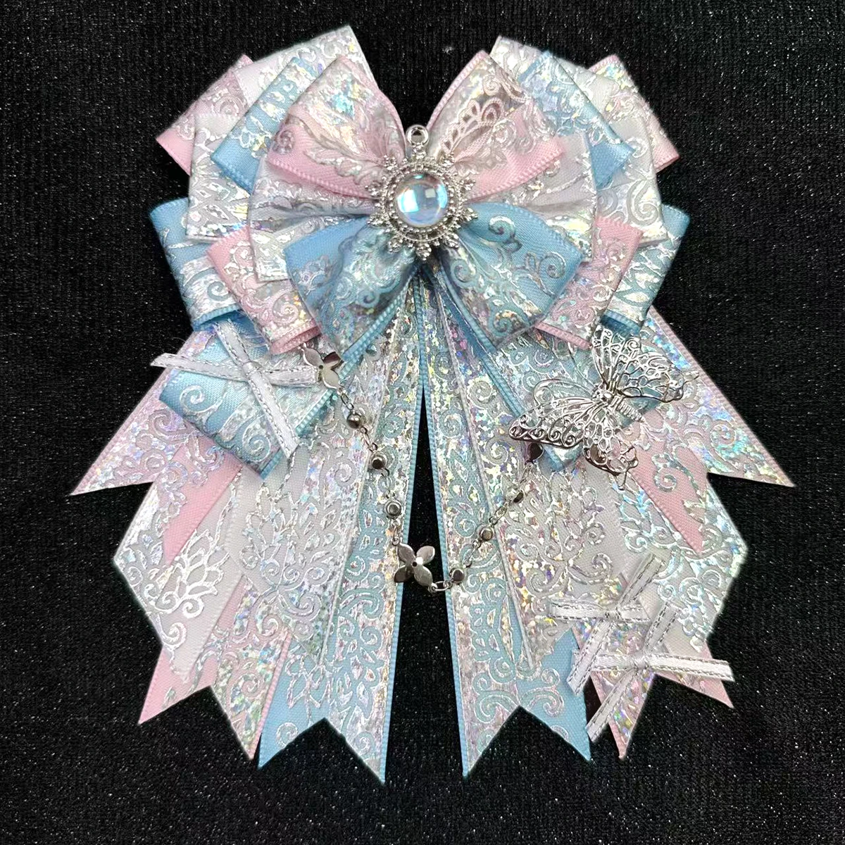 

Pure Handmade Ladies Lolita Bowtie Anime Concert Support Stick Bowkont Accessories Shirt Collar Flower Rhinestone Brooch Jewelry