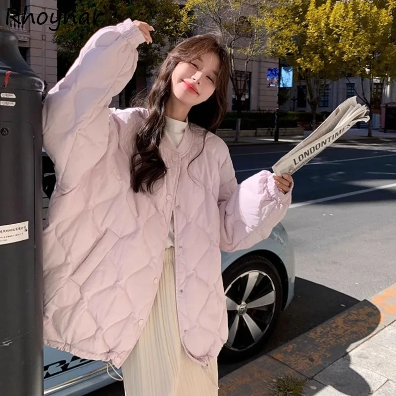 

Женские парки с круглым вырезом, однобортные светло-фиолетовые мешковатые топы, теплые универсальные пальто для отдыха в корейском стиле, милые студенческие зимние пальто