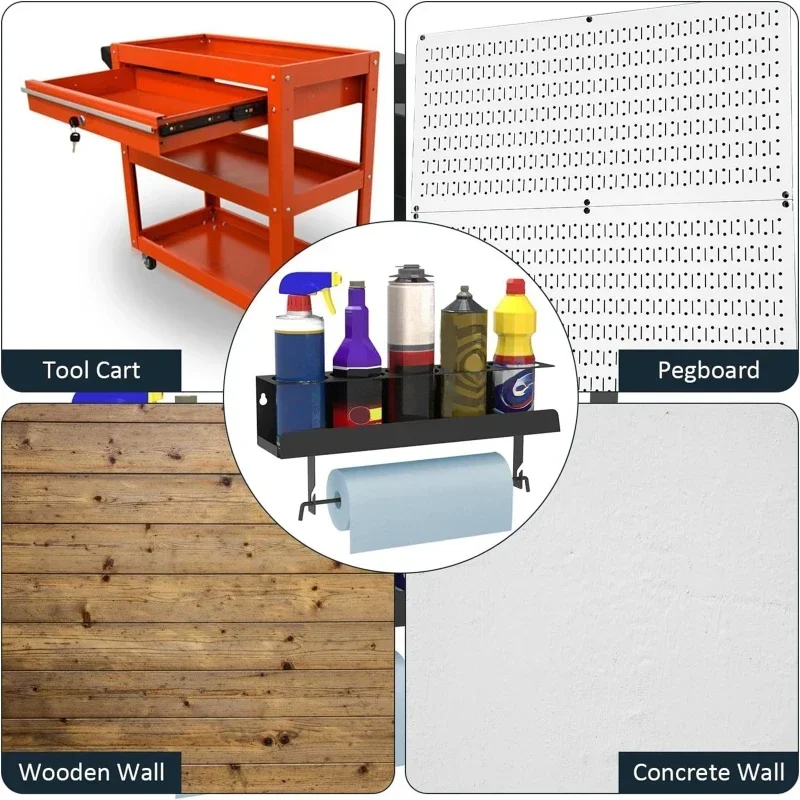 Aerosol Spray Can/Paper Towel Holder Paint Bottle Storage Rack Steel Wall Mount Shelf Tool Organizer For Garage Craft Work-space