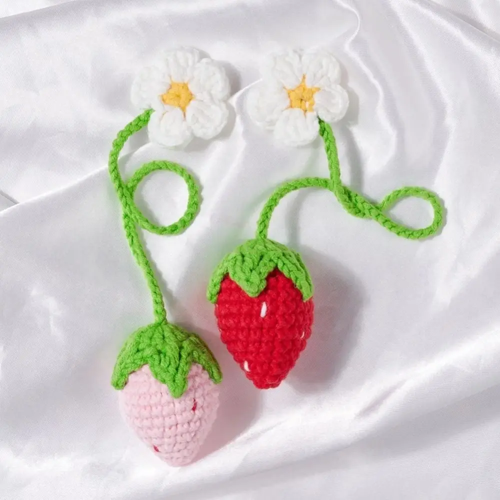 Knitted Lanyard Daisy Home Auto Accessories Car Interior Decoration Rearview Mirror Hanging Ornament Strawberry Pendant