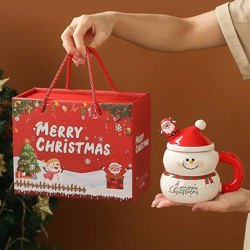 1pc Creative Christmas Ceramic Cup Cartoon Snowman Coffee Milk Cup with Gift Box Family Christmas Drinking Cup Holiday Gift