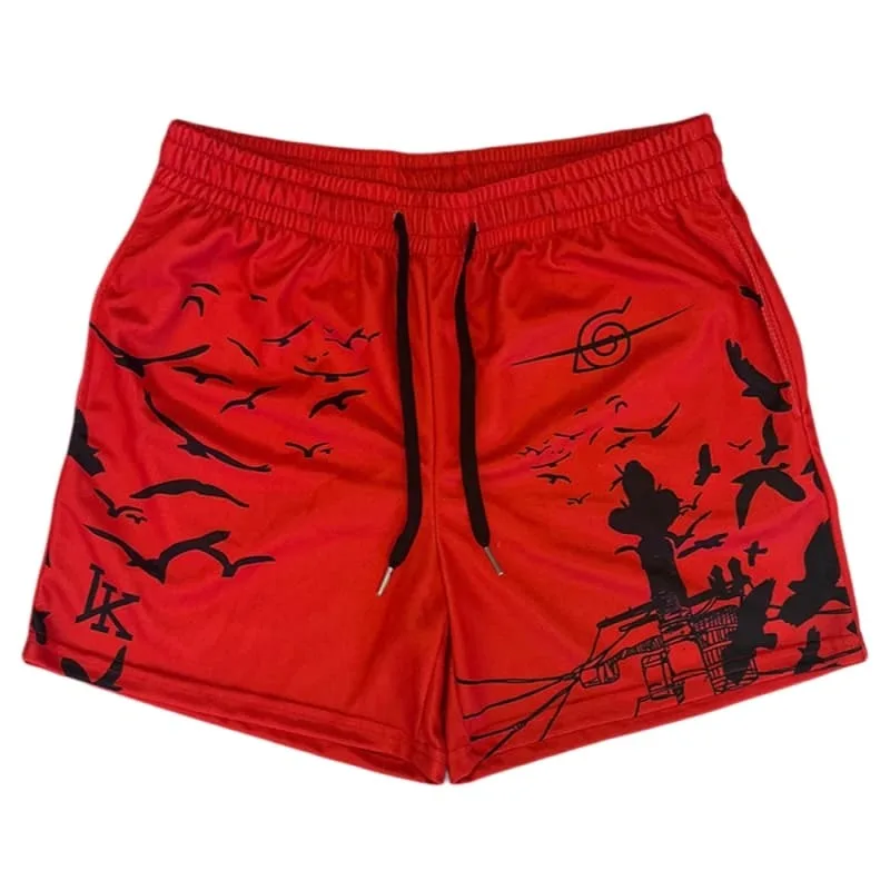 2026 New Naruto Uchiha Itachi Crow Rogue Ninja Print Shorts Unisex Casual Beach Shorts Quick-Drying Swim Trunks Family Matching