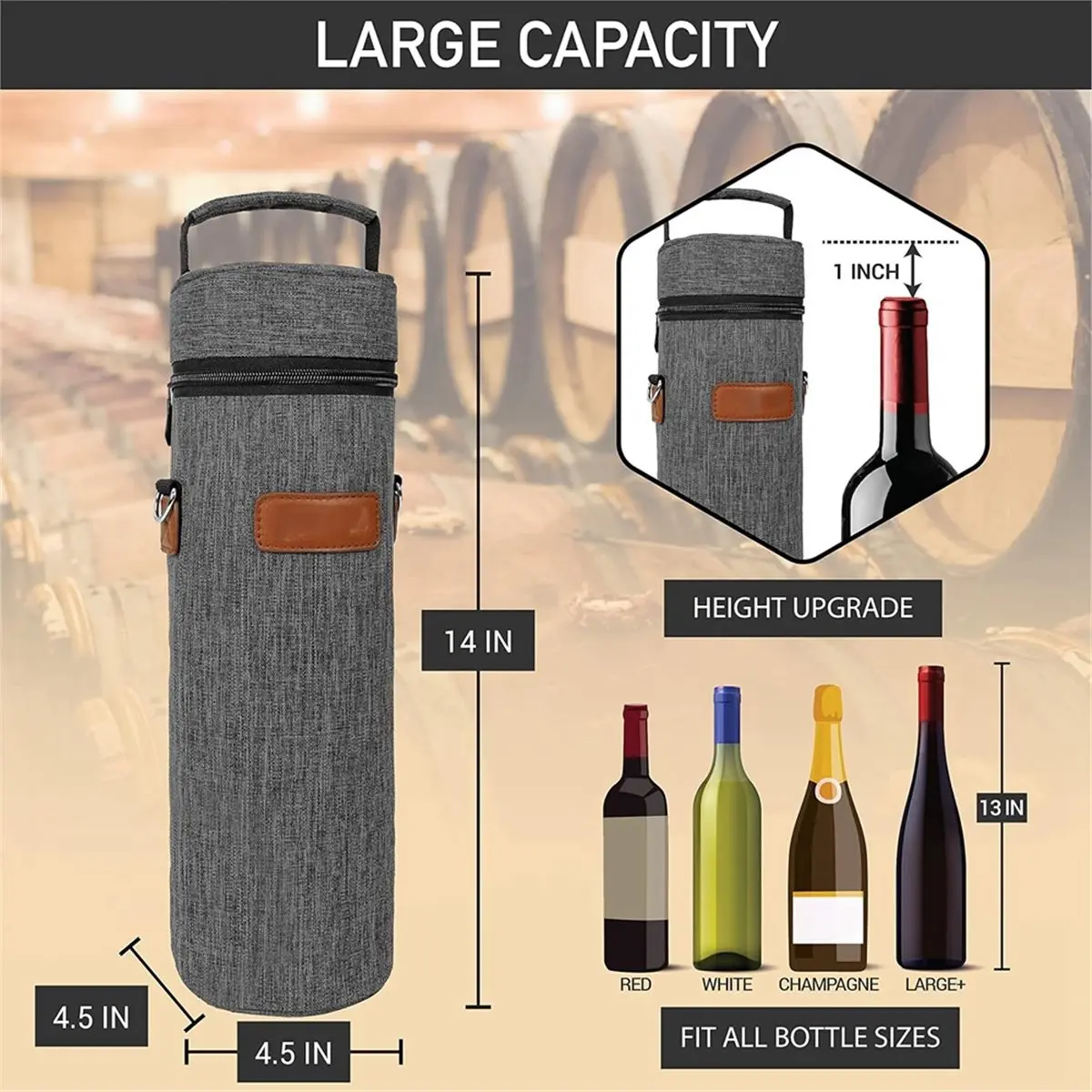 Wine Bag Single Bottle Carrier Tote, Insulated Wine Cooler Bag for Travel Picnic Beach with Shoulder Strap