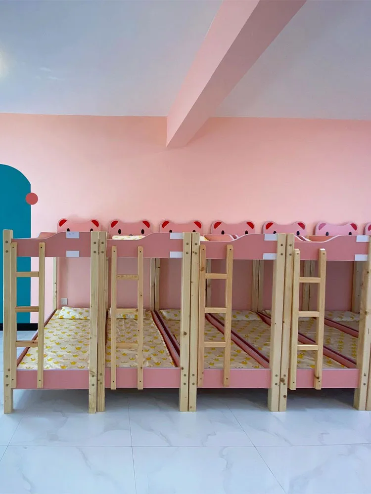 Bed Kindergarten Lunch Bed Primary School Student Bed for Lunch Break Double Layer Upper and Lower Bunk Height-Adjustable Bed