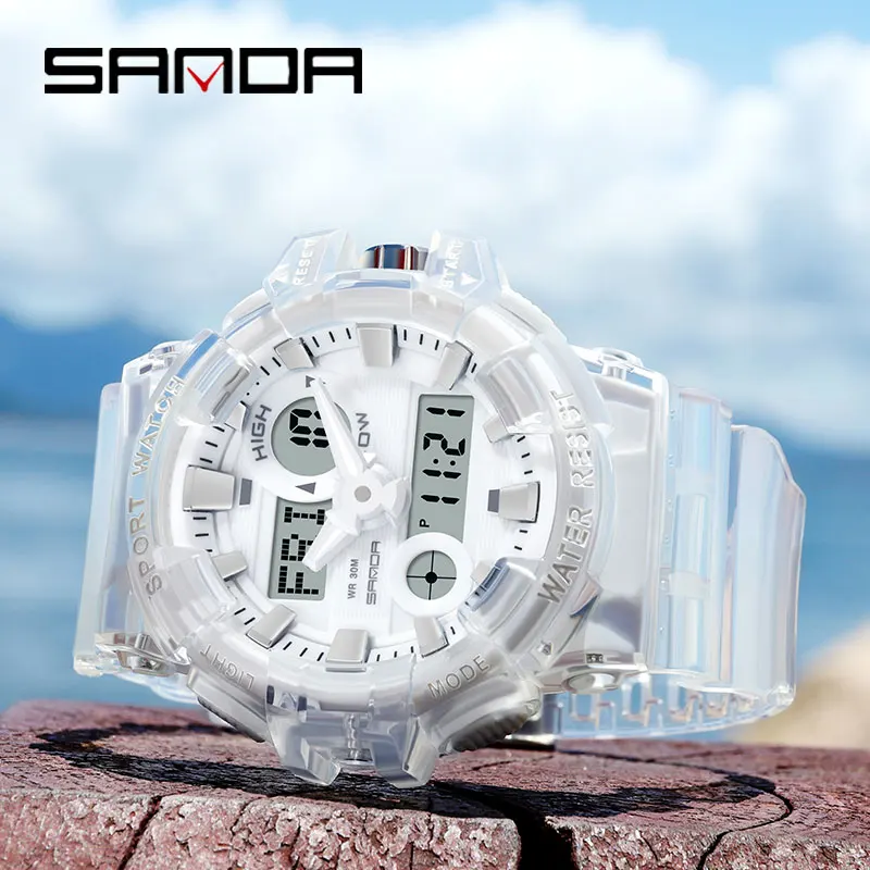 SANDA  Attractive Watch Student New Fashion Transparent Sport Men Casual Military Quartz watch Waterproof relogio masculino 3100