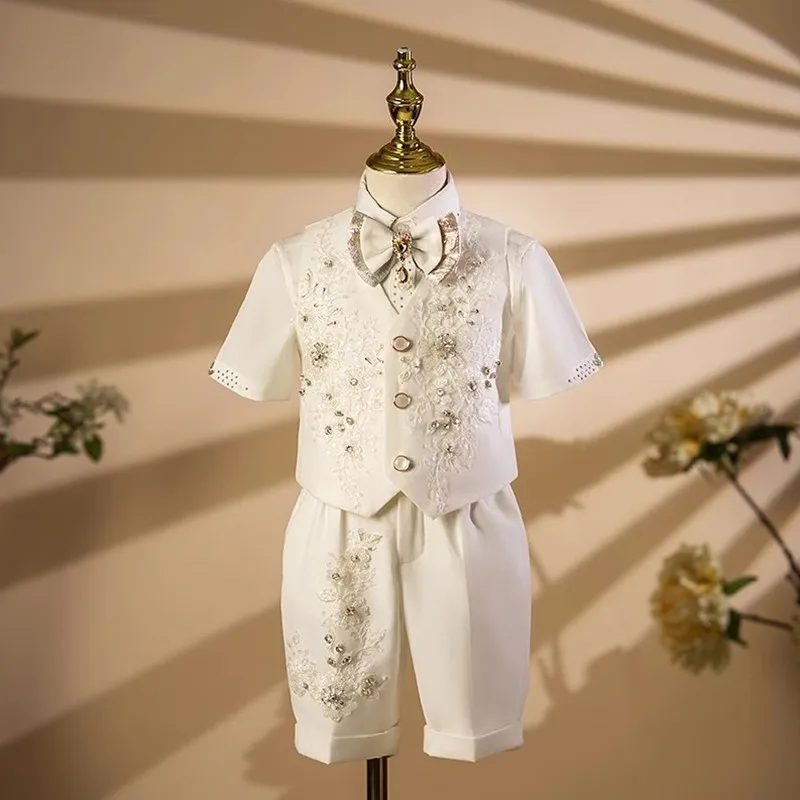 

4PCS Children Suits Wedding Birthday Baptism Party Piano Performance Costume Easter Eid Boys Host Blazer Sets