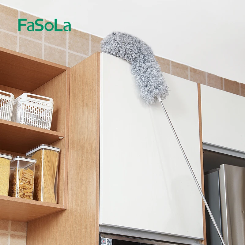 FaSoLa Home Clean PP Feather Telescopic Duster Car Microfiber Duster Cleaning Fan Duster with Extendable Pole Bendable Head