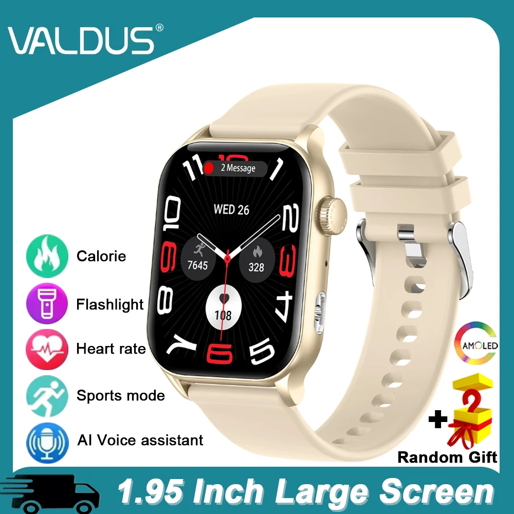 

VALDUS 2025 Новые умные часы VS40 Pro с голосовым помощником, Bluetooth-вызов, фонарик с пульсометром, спортивный режим, AMOLED, умные часы для мужчин и женщин