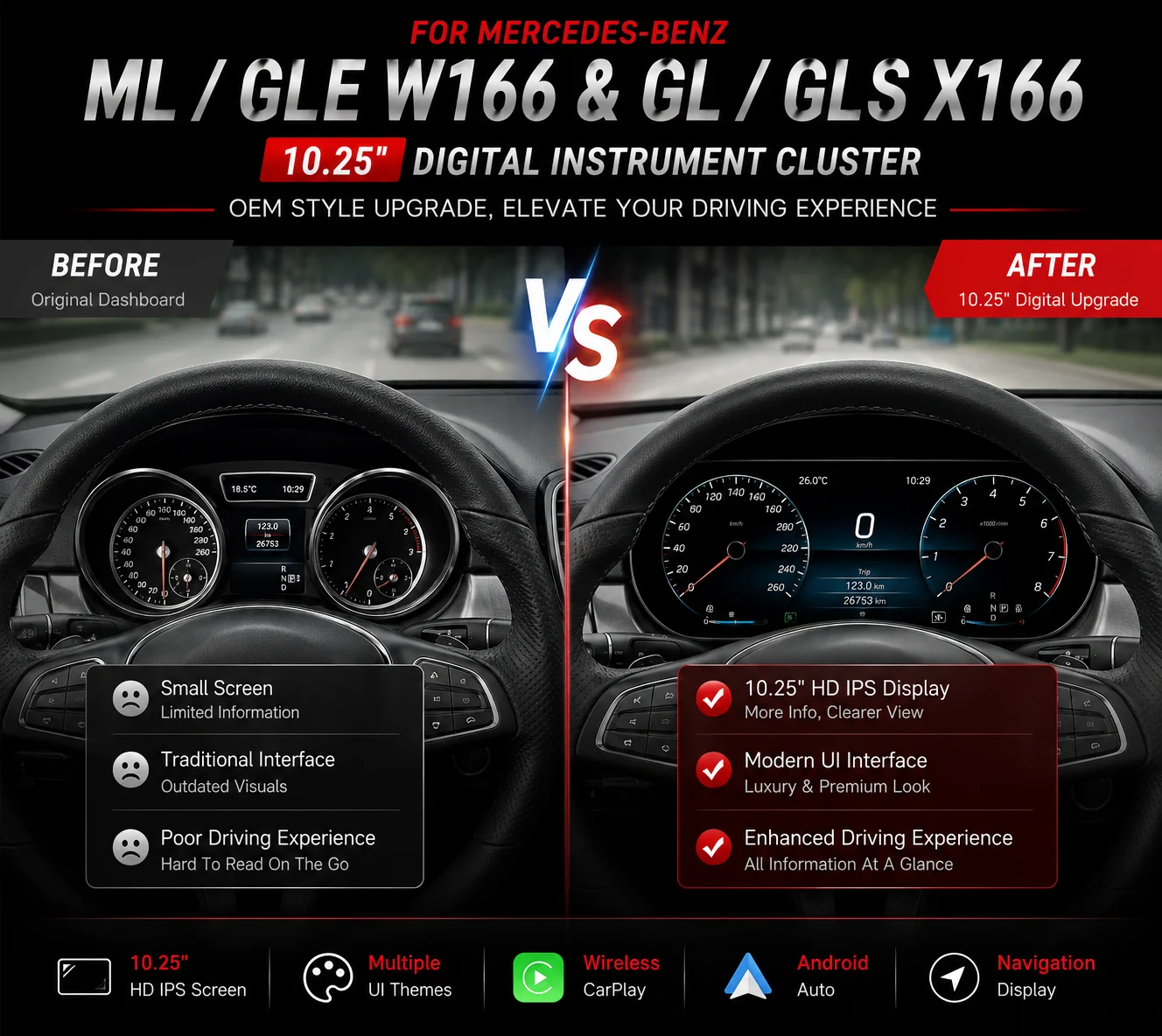 Car Instrument Cluster LCD Instrument Panel Full Liquid Dashboard for Mercedes X166 Dashboard Multimedia Car Virtual Cockpit