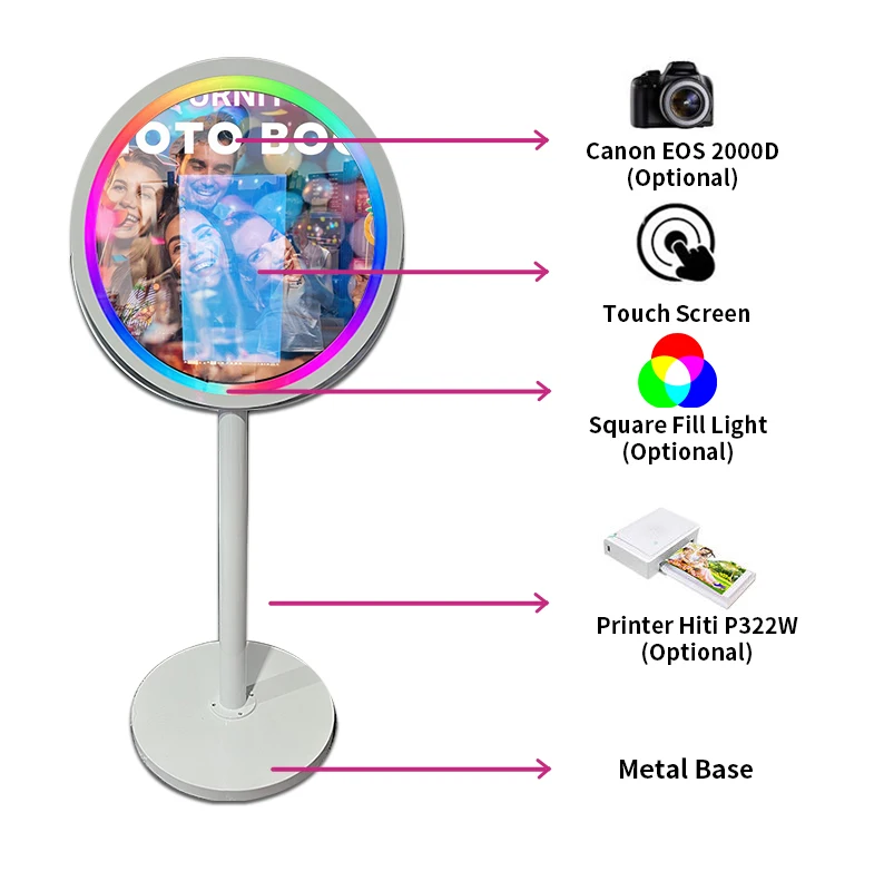 2025 Hot 21.5inch Round Mirror Photo Booth Round High Quality Mirror Magic Selfie Party Mirror Photo Booth Party Wedding