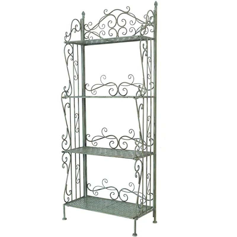 Vintage Foldable 4 Tier Metal Plant Stand Scrollwork Indoor and Outdoor Flower Rack Pot Shelf Home Storage Organizer Shelves