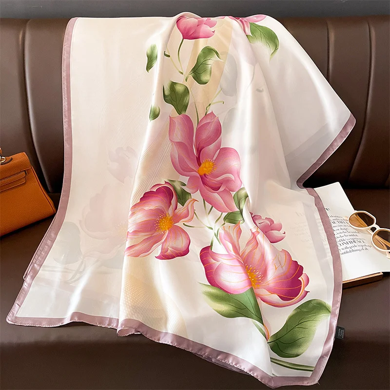 Design Satin Seide Schal Hijab Schal Frauen Mode Sommer Sonnencreme Strand gestohlen Wraps Bufanda weibliche Kopftuch Echarpe neu – Detail 8