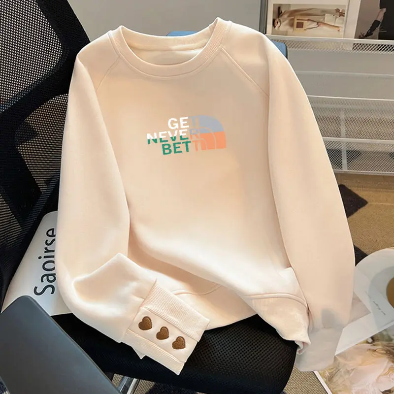 Women's Autumn and Winter NewFashion Elegant Round Neck Long Sleeved Solid Color Printed Sweater Casual Versatile Commuter Tops
