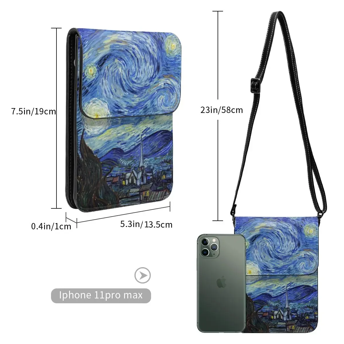 Moon Vincent Van Gogh borsa a tracolla notte stellata regalo femminile borsa per cellulare borse da ufficio in pelle divertenti borsa a tracolla