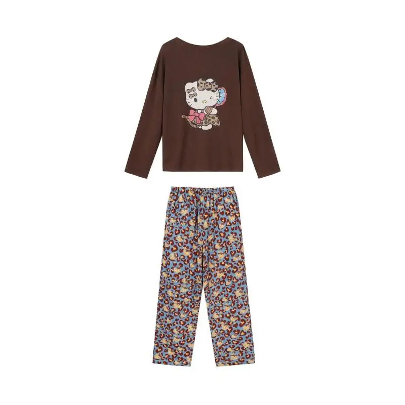Sanrio nouveau pyjama mignon Hello Kitty imprimé léopard pyjamas fille printemps et automne Style manches longues ensemble maison vêtements pyjamas