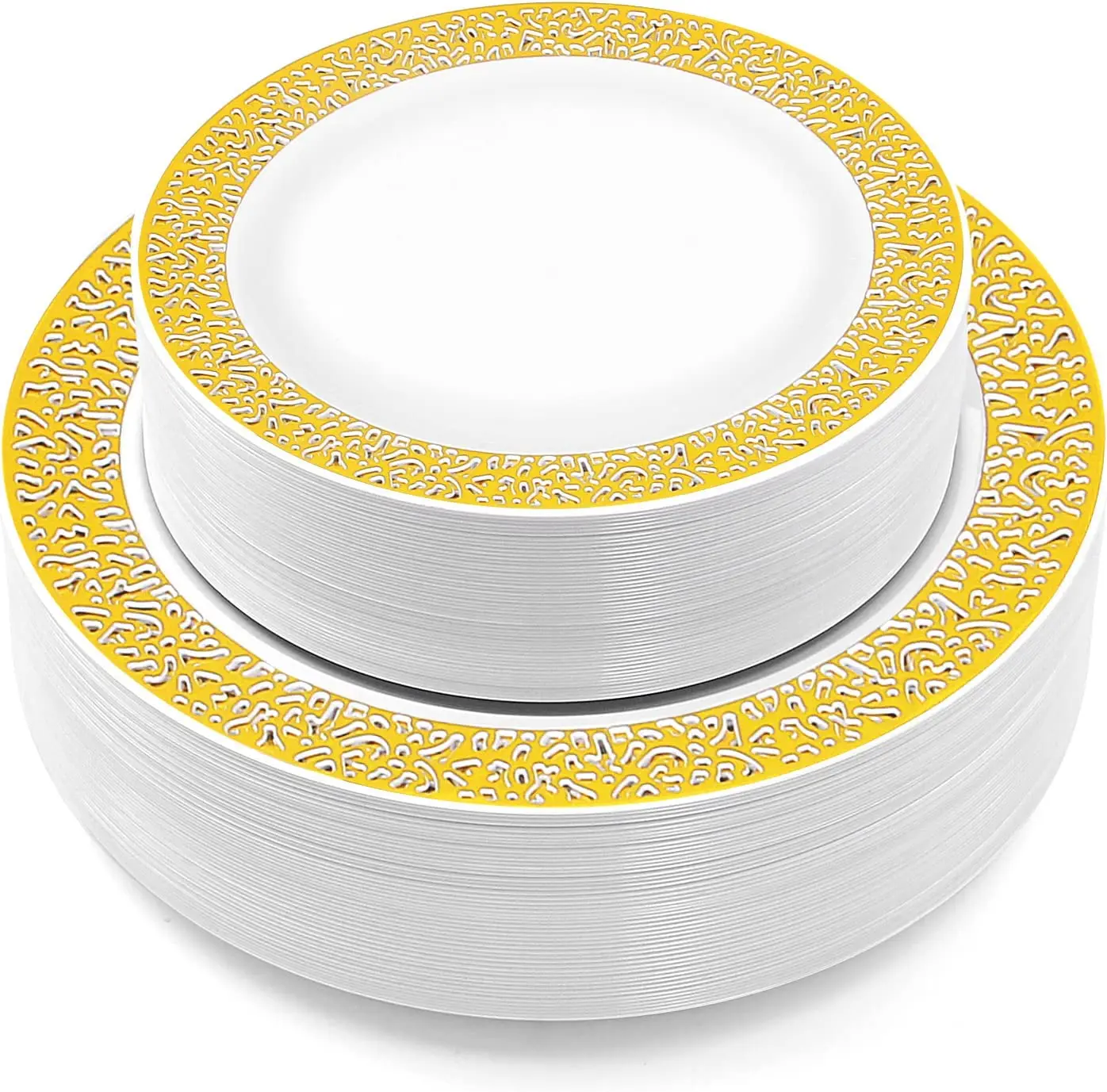 40/20 sztuk złotych plastikowych talerzy, talerzy obiadowych i talerzy sałatkowych / deserowych Combo, wytrzymałe plastikowe talerze na weselne przyjęcia