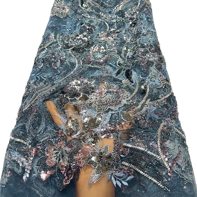 French luxurious mesh fabric, high-quality African embroidered beaded sequins, Nigerian lace embroidered dress fabric