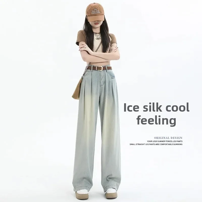 2025 Hoge Taille Wijde Pijpen Jeans Vrouwen Losse Rechte Broek Zomer Nieuwe Stijl Voor Peervormige Body Kleine Maat Rechte Buis Pan