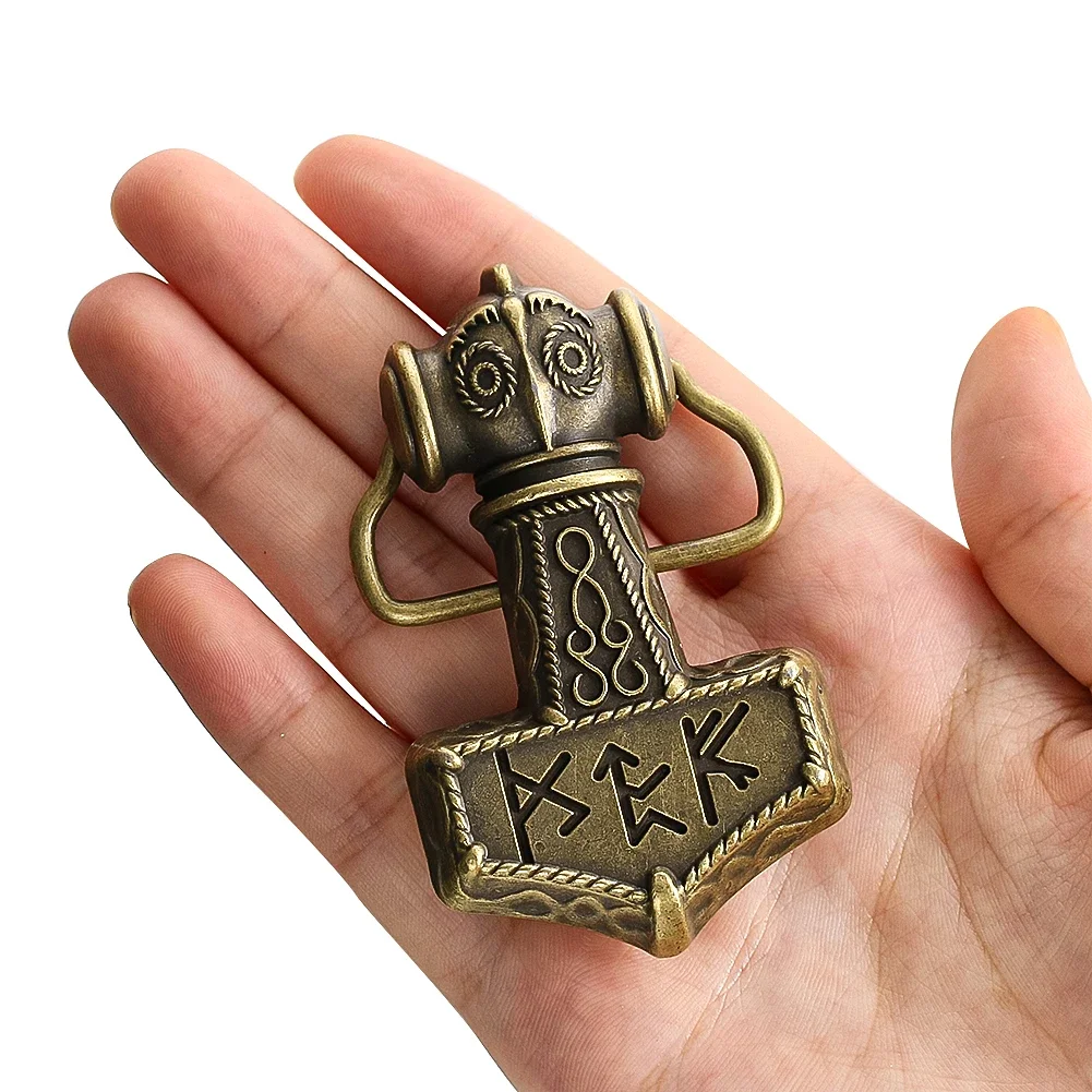 Vintage Viking Hammer Belt Buckle Nordic Mythology Odin Weapon Clasp Western Cowboy Waistband Component Men's Jeans Accessories