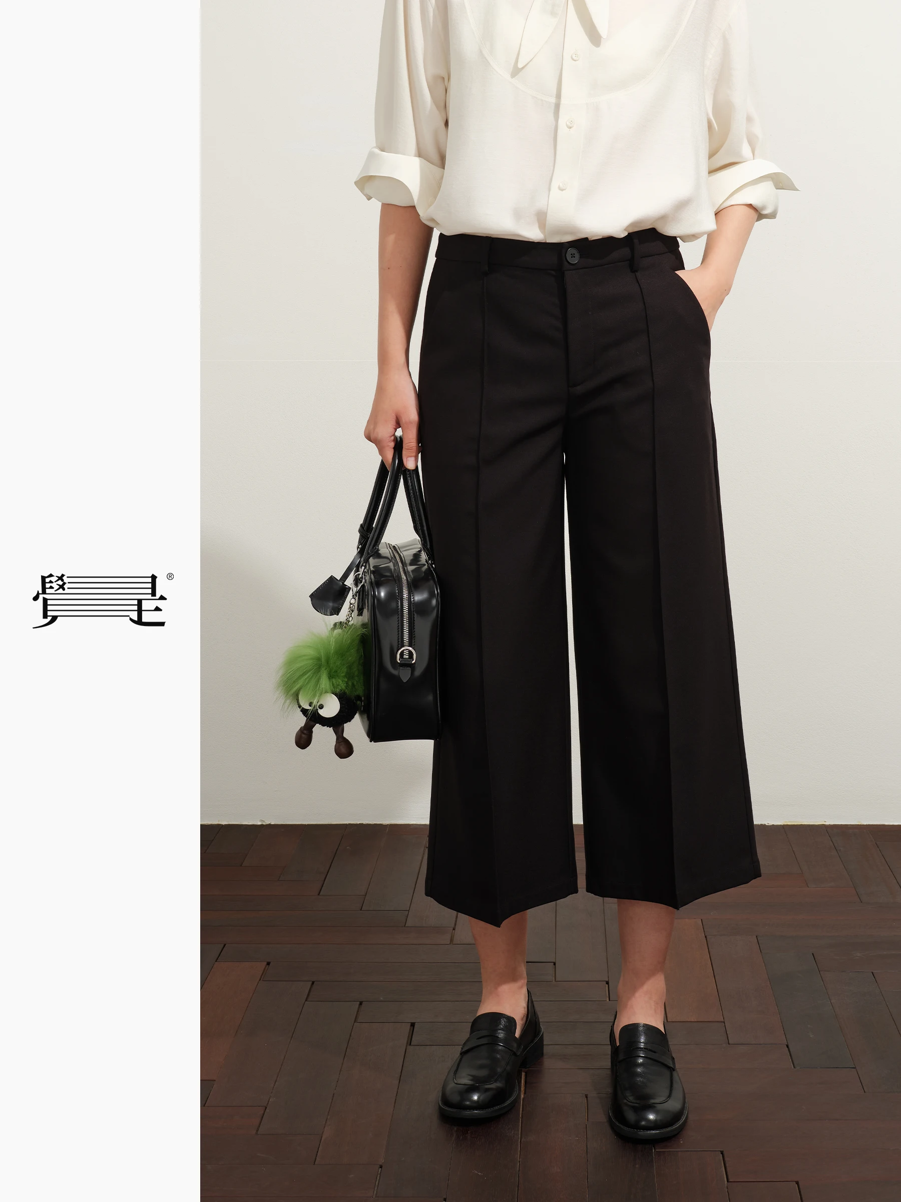 

Оригинальные черные прямые брюки-капри (7/8 длины) для женщин, универсальные повседневные брюки с естественной талией, на молнии, из смесовой ткани