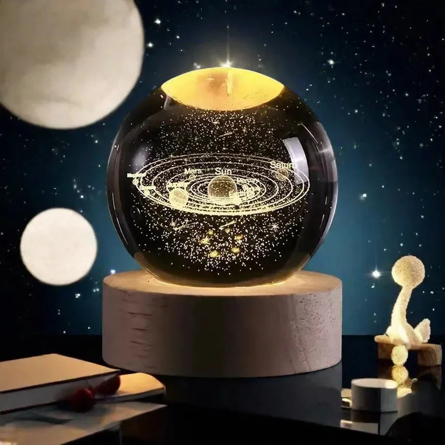 2025 nueva decoración de mesita de noche para dormitorio para amigos parejas regalos de fieltro creativo bola de cristal luminosa 3D luz LED nocturna