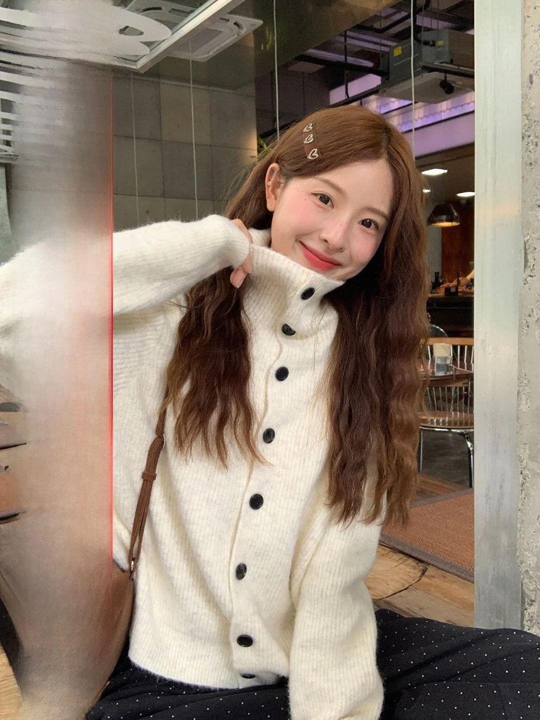 

Korean Sle Women's Knitted Sweater Coat Stand Collar Long Sve Spring Faion Slim Fit Lazy Sle Outerwear