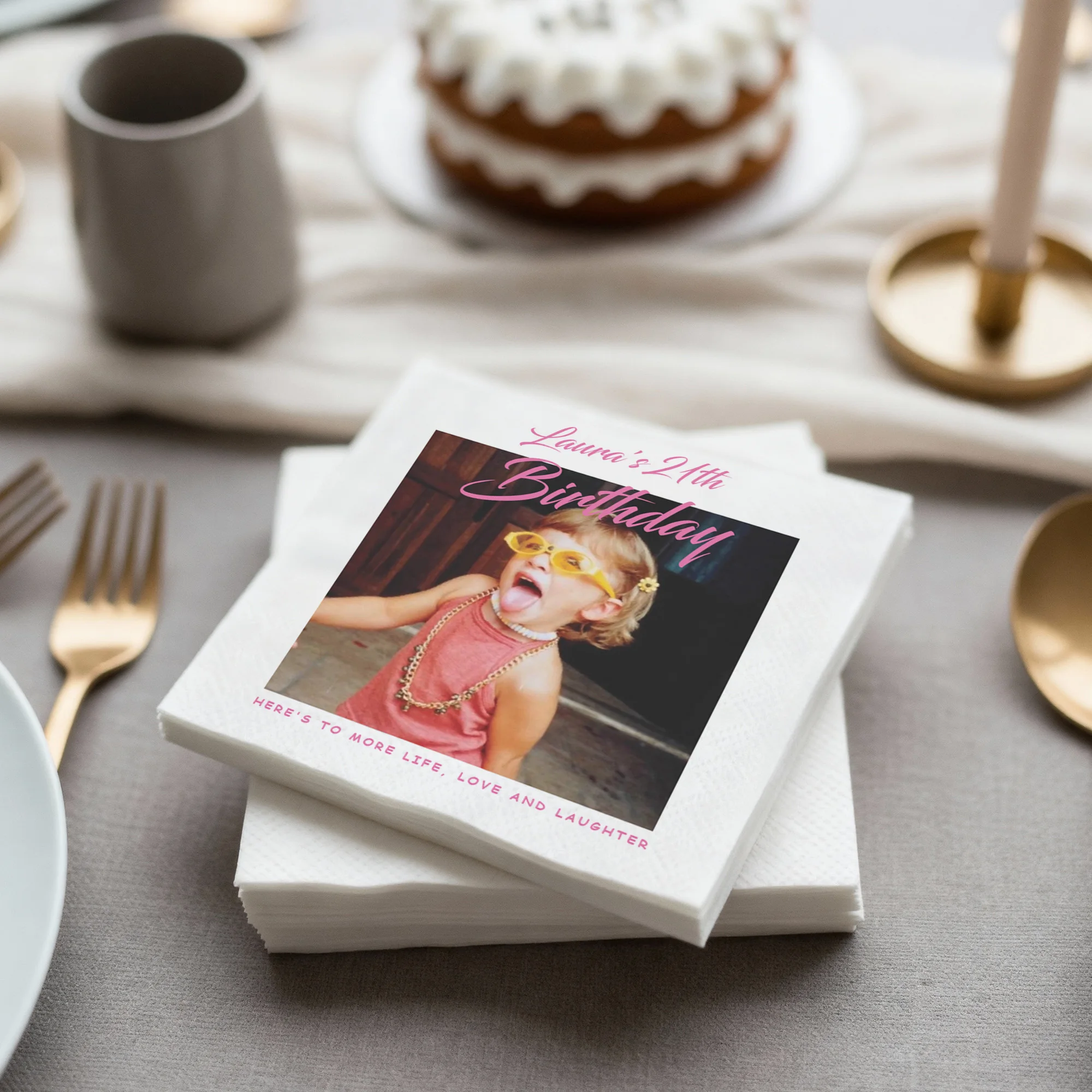 Custom Napkins 3 ply Personalized Cocktail Napkins Photo Disposable Paper Napkins For Birthday Anniversary Girls Night - view 2