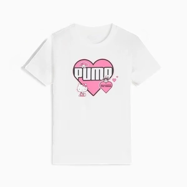 Kids Girls Sleeve T‑Shirt Cute Hello Kitty Friends Heart Print White O‑neck Summer Casual Short Sleeve Tee Tops