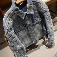 YZY Kanye Co Branded Armor Hole Denim Jeans Jacket Men Women Nice Washed Heavy Fabric Unisex Jackets Coat