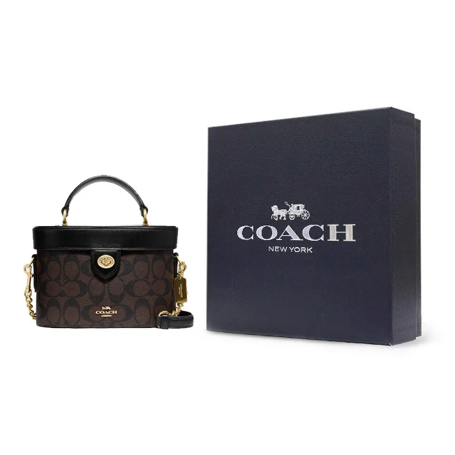 COACH Kay PVC With Skin Box Bag, Shoulder Bag, Crossbody Bag, Handbag Small Women's Brown & Black 78277-IMAA8