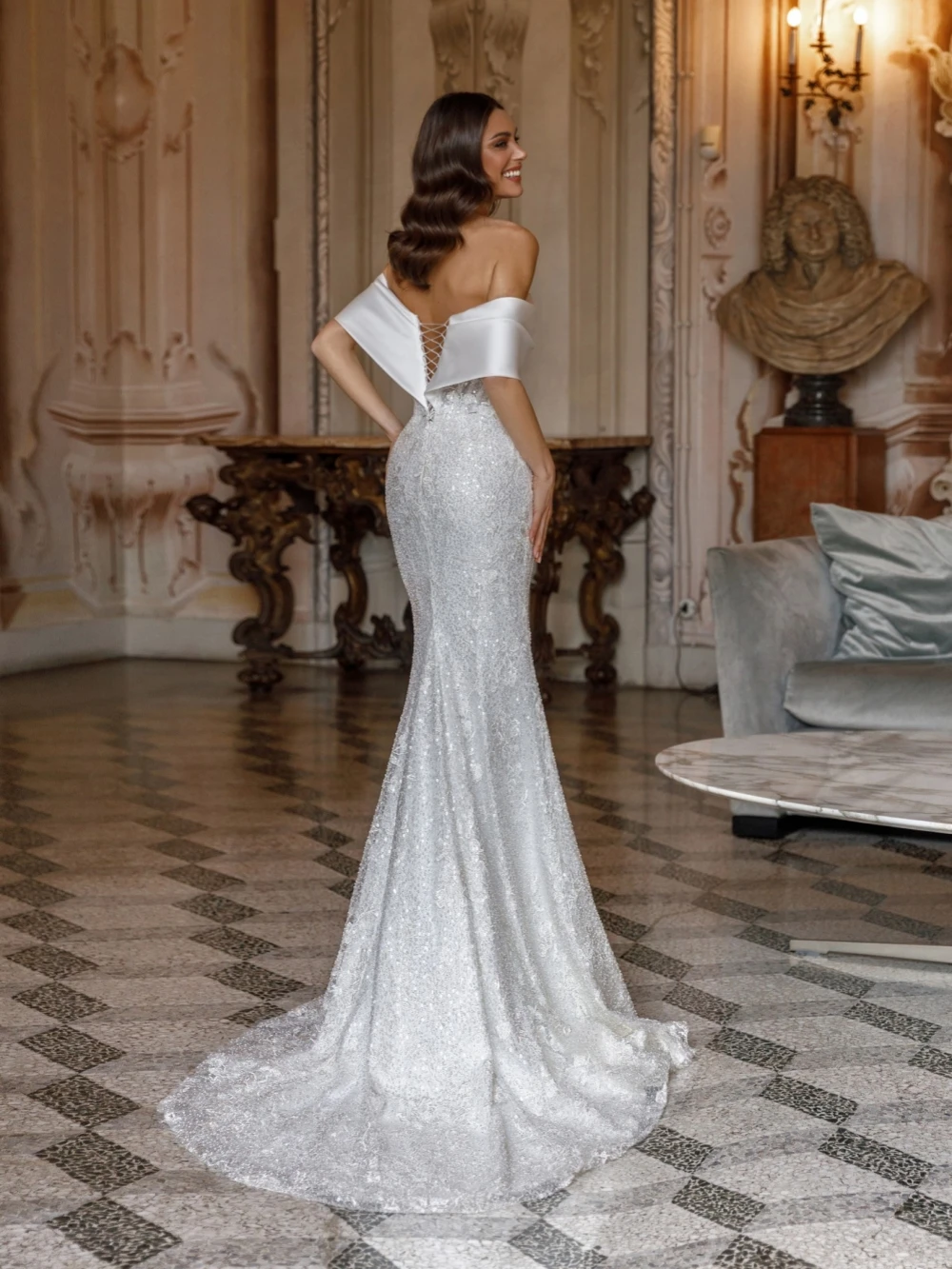 Detachable Train Beaded Lace Wedding Dress Strapless Off Shoulder Bridal Gown Customized Dreamy Luxury Dresses For Bride