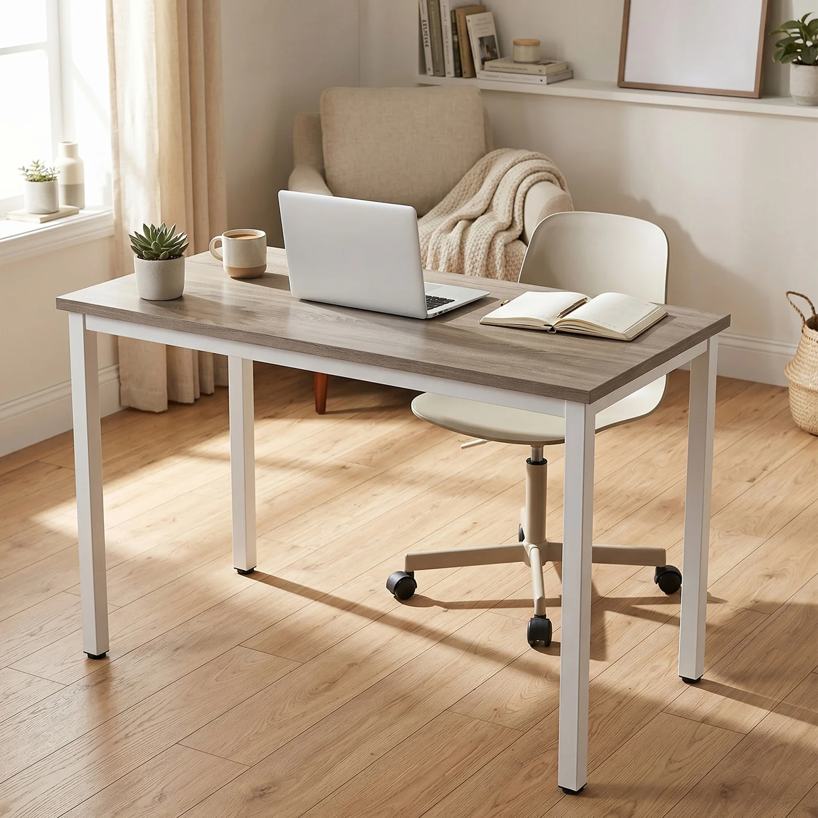 47 Inch Computer Desk Home Office Desk Workstation Table Sturdy Frame Modern Simple Easy Assembly Oak Color White Work Desk