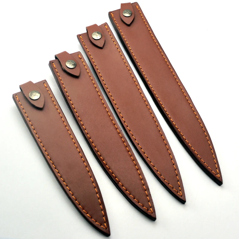 5 Sizes Real Cowhide Leather Japanese Style Fillet Fish Trimming Chef Knife Sheath Scabbard SALMON Knives Real Leather Cover