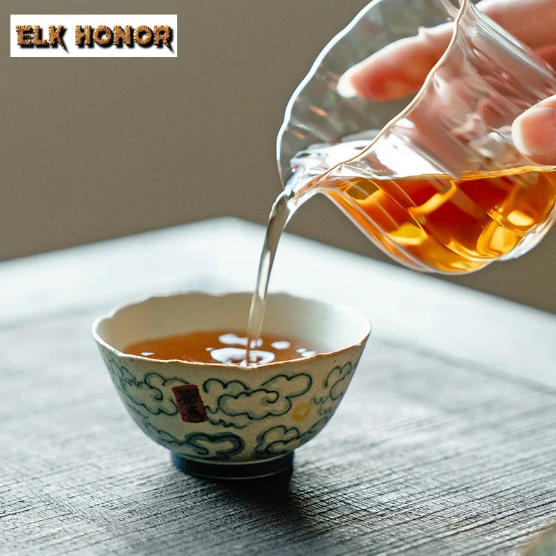 80ml Blue And White Flint Red Bamboo Hat Teacup Tea Bowl Tea Cup Set Tea-tasting Meditation Cup Chazhan Master Cups For Teaset