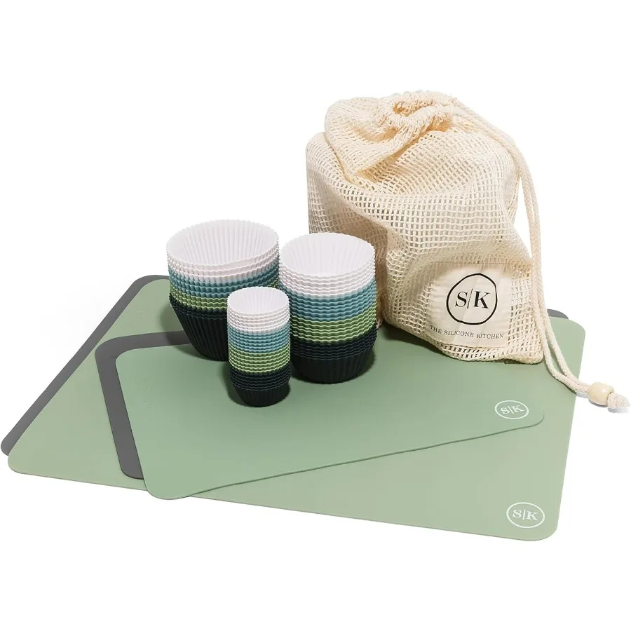 

Портовый набор Подарочный набор, 24 обычных, 12 Jumbo, 24 мини-чашка для выпечки, 2 половины листа, коврики для выпечки в 2 четверти листа, синий, зеленый, белый