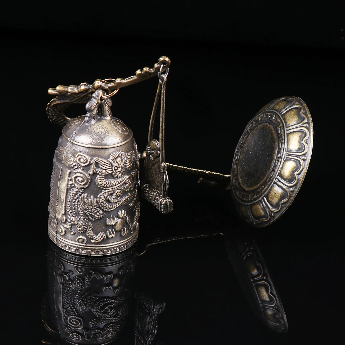 

Dragon Pattern Chime Bells Decoration Vintage Crafts Home Ornament Car Dashboard Adornment Desktop Decor Durability Gift Idea