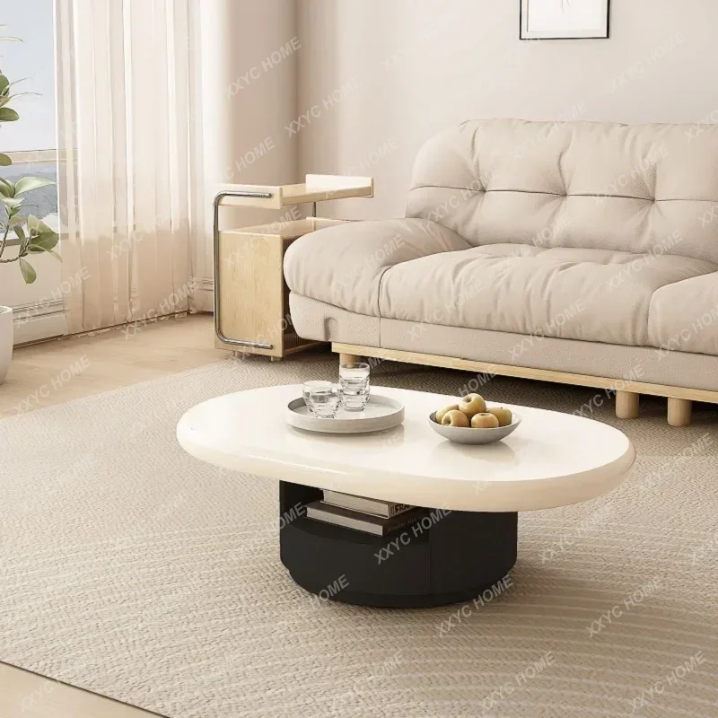V Cream Style Coffee Table Living Room Household Small Apartment Oval Coffee Table Light Luxury Modern Simple