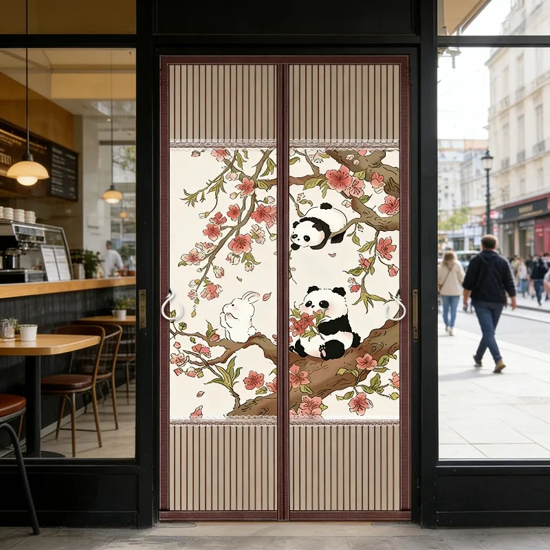 Self Sealing Magnetic Mosquito Proof Screen Doors, Soft Glutinous Panda Pattern For Home Balcony Living Room Partition, Patio