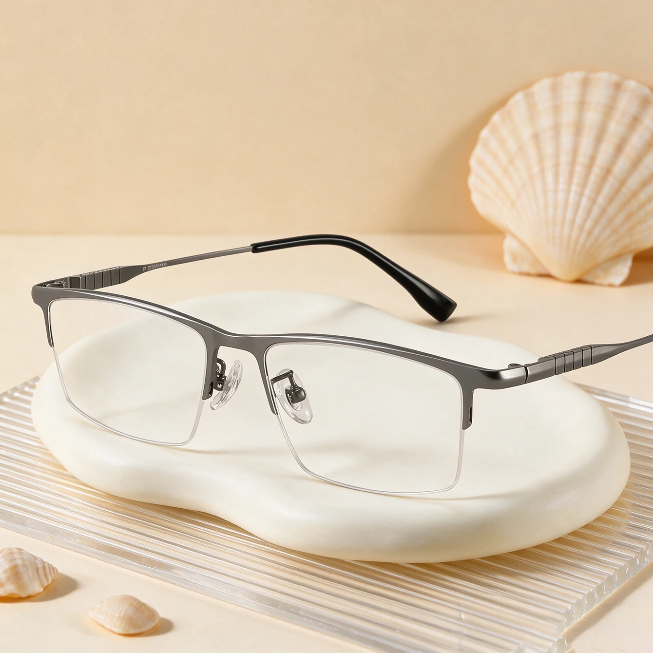1pc Half Rim Square Anti Blue Light Glasses Grooved Metal Temple Non-Prescription Eyeglasses for Women Men Office Business Casua