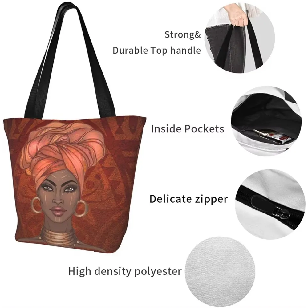 African Girl American Tote Bag for Women Handbags Shopping Bag with Zipper