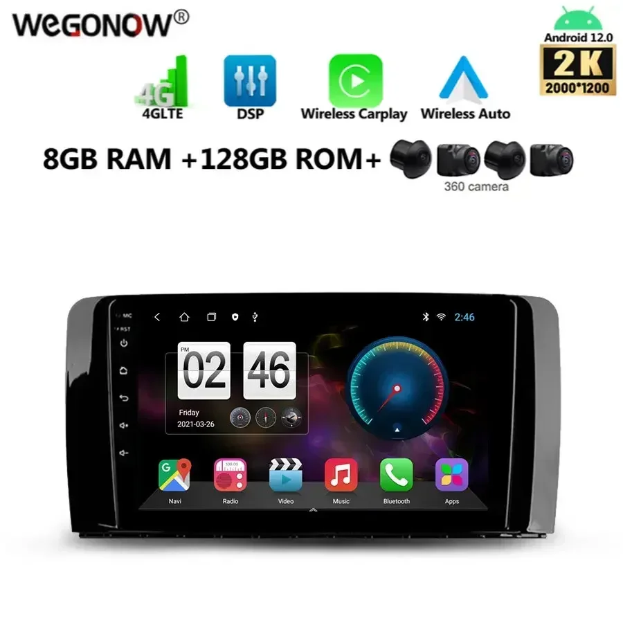 2000*1200 360 8G+128G Android 13.0 Car DVD Player GPS WIFI Bluetooth Radio For Benz W251 R class R280 R300 R320 R350 2007-2012