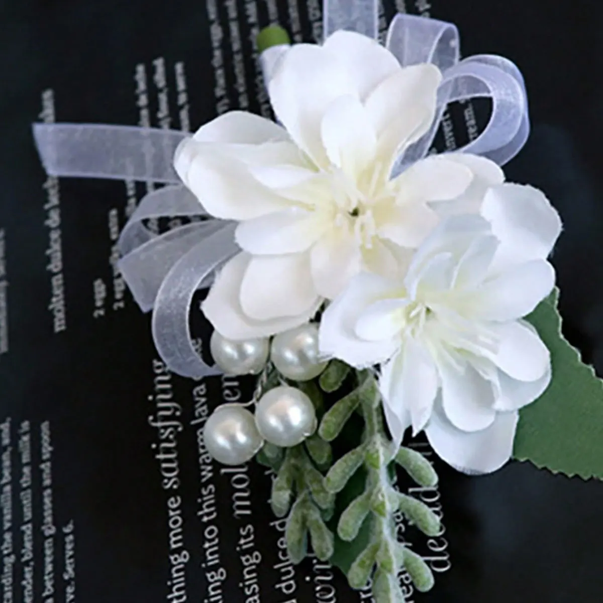 White Rose Wedding Groom's Boutonniere with Pearl and Green Leaf Artificial Floral Design, Groomsmen's Suit Lapel Flower, Wedding Party Accessory image 6