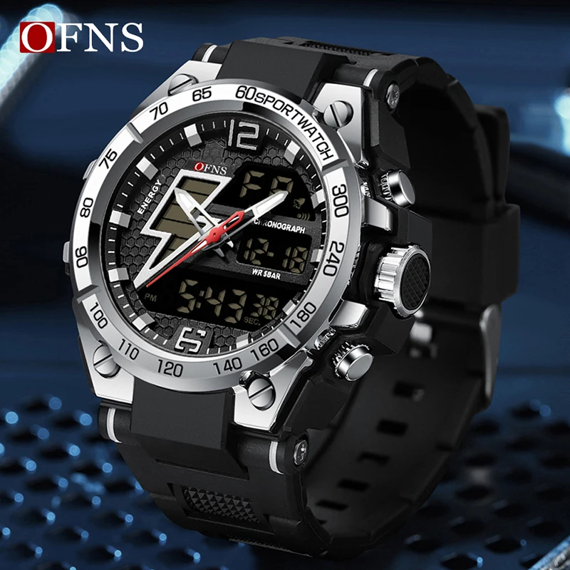 OFNS Fashion Men\'s Watches Chronograph Analog Digital Alarm Wrist Watches LED Luminous Outdoor Sports Waterproof Men\'s Watches