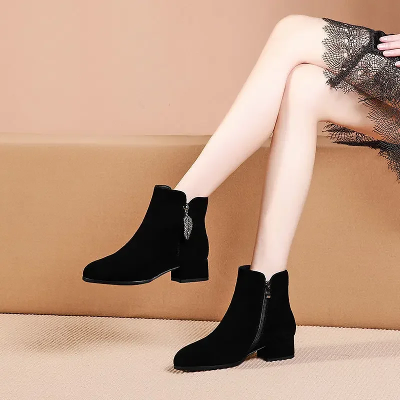 

Female Short Shoes Elegant With Low Heels Black Booties Suede Designer Luxury Hot Chic Y2k New Rock Boot In Women's Ankle Boots