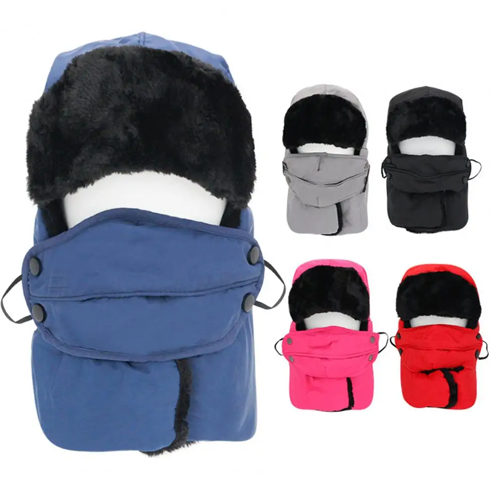 Fleece Winter Hat Skullies Beanies Hats Winter Beanies Trapper Hat Plush Camping Hat Scarf Detachable Cover Snow Ski Mask Cap