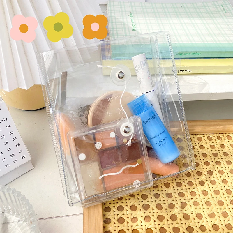 Clear Cosmetic Bag Waterproof PVC Pencil Pouch Portable Notebook Stickers Accessories Organizer Case
