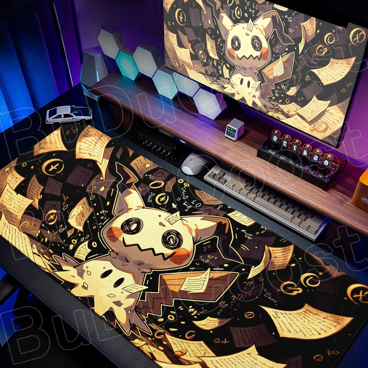 Tapete para mouse Pokemon Mimikyu, 90x40cm, lavável, para notebook, gamer, teclado, carpete, impressão xxl hd, borracha antiderrapante, para mesa, computador, almofada estendida