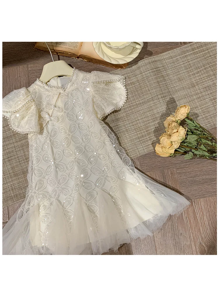 Girls Dress 2024 Summer New Fashion Little Girl White Fashionable sweat and gentle Princess Dress